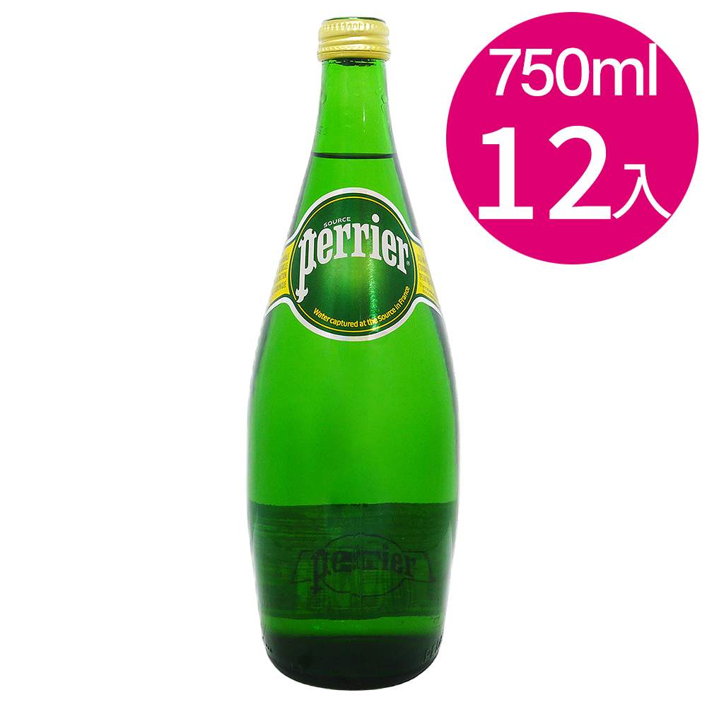 法國 PERRIER ORIGINAL GLASS 氣泡礦泉水 玻璃瓶裝(750mlx12瓶) $9